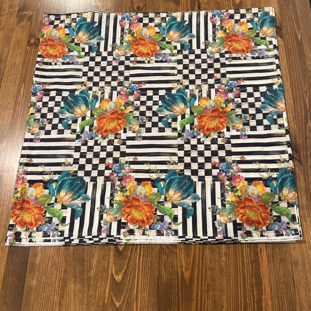 MacKenzie-Childs Floral Checkered set of cloth napkins.